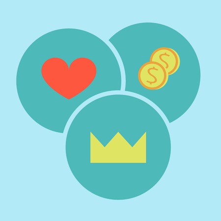Power, love, heart, money, selection, priority, morality, icons flat design, vector.のイラスト素材