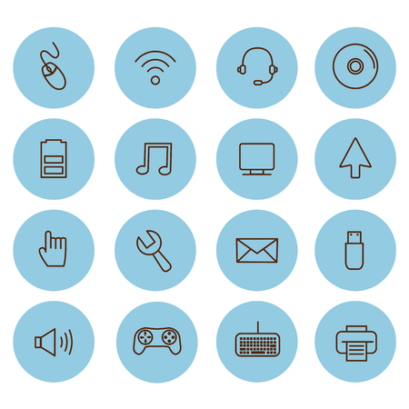 Line vector icon set. Network and computers.のイラスト素材