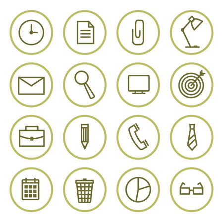 office icons set contour  in circles. Vector illustration.のイラスト素材