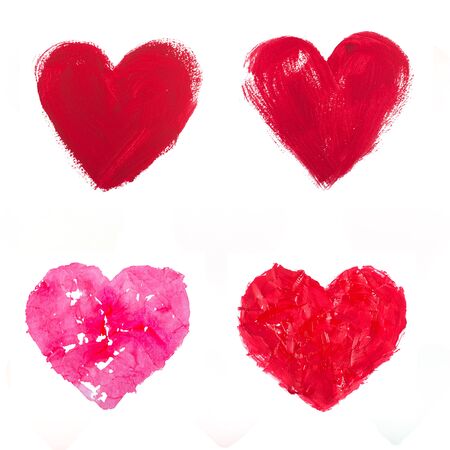 Set of hand drawn watercolor heart isolated on white background.