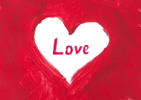 Hand drawn watercolor heart with word love.の写真素材