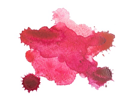 Blot with splashes and drops of watercolor painted isolated on white background.の写真素材