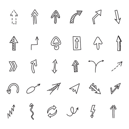 Arrows set. Vector hand drawn by pen for your design. Doodle sketch styleのイラスト素材
