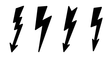 Vector  contour, black illustration of lightning on white background