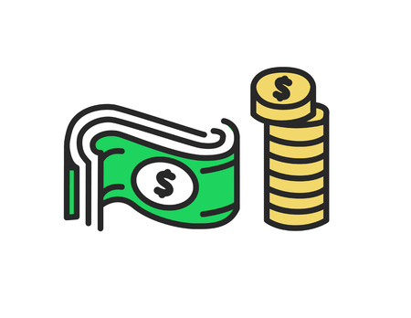 Vector icon of money. Coins and Dollar flat design illustrationのイラスト素材