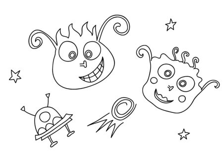 Vector doodle of aliens in space with a spaceshipの写真素材