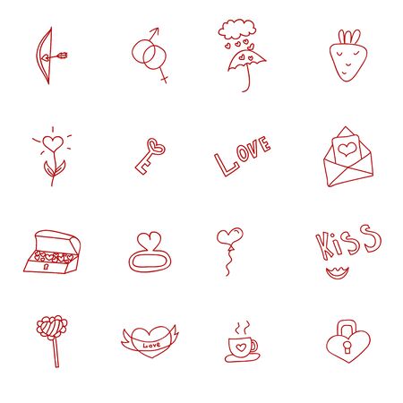 Hand drawn love and hearts doodles icon set , vector illustration.のイラスト素材