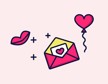 Vector icon love Letter with heart and kissのイラスト素材