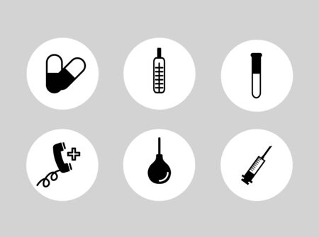 Medicine, treatment black icons set . Vector illustration.のイラスト素材
