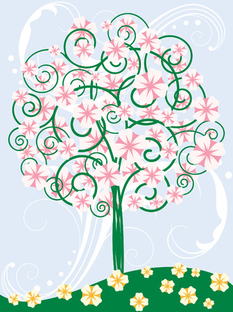 Card with blooming treeのイラスト素材