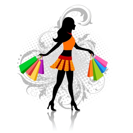 Girl with shopping bagsのイラスト素材
