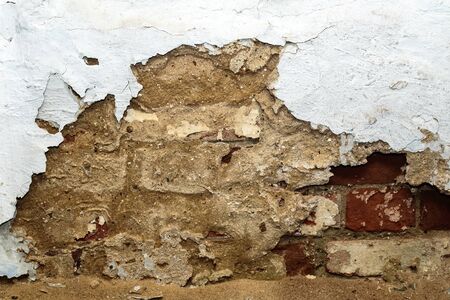 background red brick wall texture with peeling and sprinkle shabby old plaster