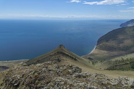 view of the lake from a high mountainの写真素材