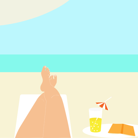 Female legs. People resting on sun loungers by the sea on vacationのイラスト素材