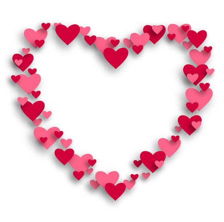 Happy valentines day and weeding design elements. Vector illustration with mesh. Frame in the shape of a pink heart on white background.のイラスト素材