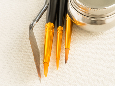 paint tools, brush, spatula, canvasの写真素材