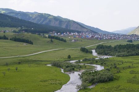 village landscape in mountains in the summer