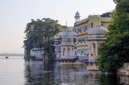 Beautiful landscape of the city on water in India Udaipurの写真素材