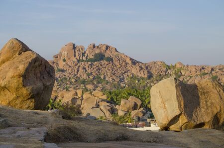 The ancient destroyed city of Hampi in Indiaの写真素材