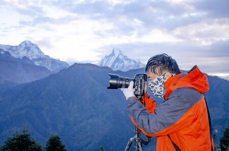 Himalayas mountain and sunrise Nepal tourists and photographyの写真素材