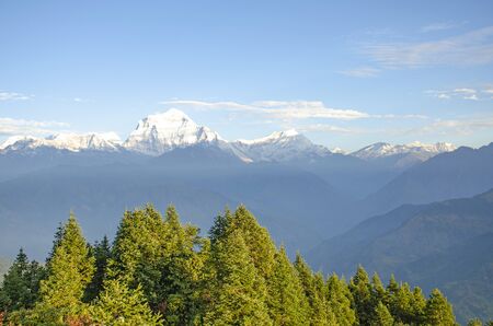 Jungle and landscape Himalayas in Nepal beautiful mountains amid blue sky