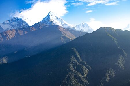 Landscape Himalayas in Nepal beautiful mountains amid blue skyの写真素材