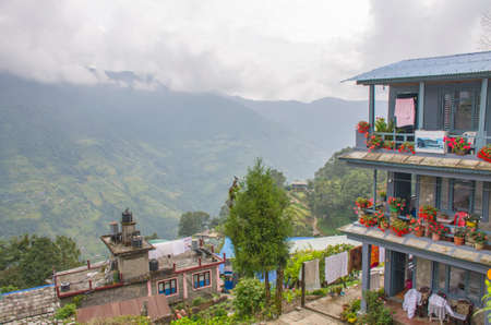 Village in the mountains of Nepal Himalayas hiked for touristsの写真素材