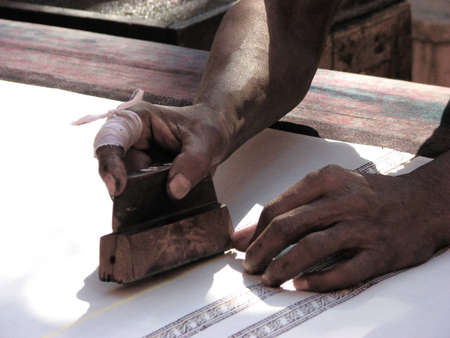 Hand printing on clothの写真素材