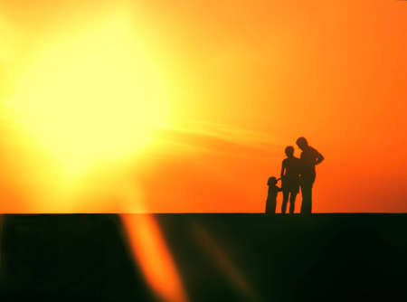 Family on the pier at sunset, Sochi, Russiaの写真素材