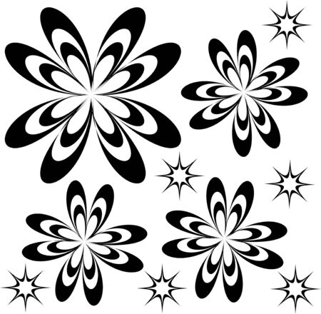 abstract flowers and asterisksのイラスト素材