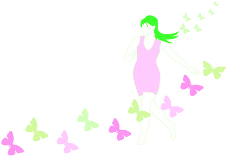 the dancing girl and butterflyのイラスト素材