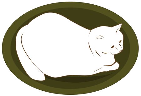 big white cat resting on a green mat illustrationのイラスト素材