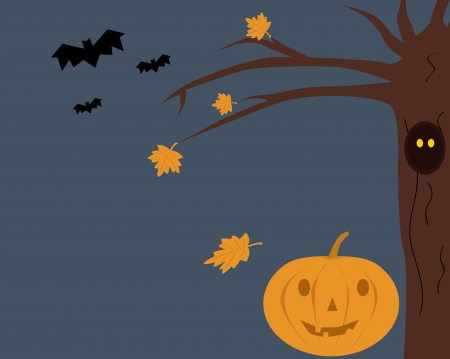background with a hollow tree and Halloween pumpkinsのイラスト素材