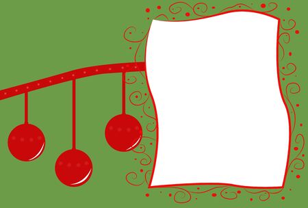 Christmas frame on a green background with a red ribbon and Christmas ballsのイラスト素材