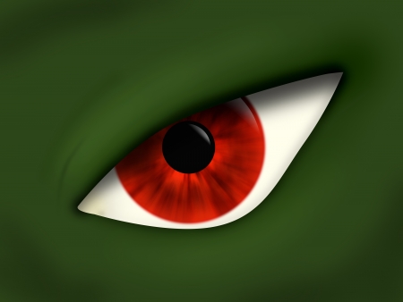Evil red eye of the green monster, close upの写真素材