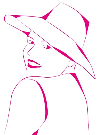 Pink contour smiling girl in a hatのイラスト素材