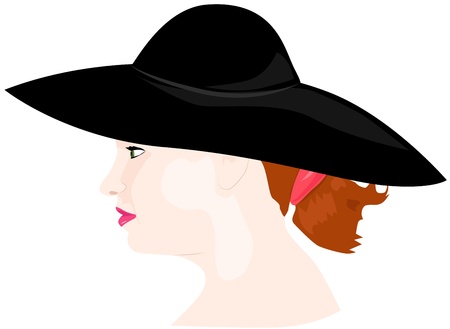 Portrait of red-haired girl in a black hatのイラスト素材