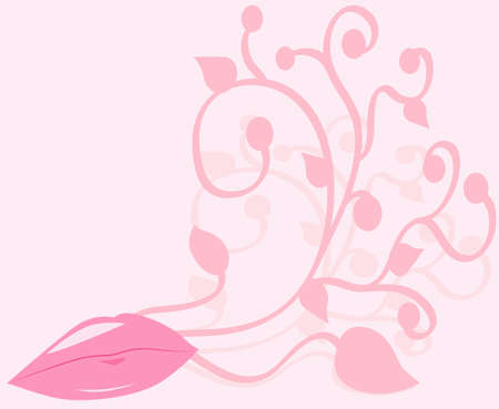 pink background with a floral ornament and lipsのイラスト素材