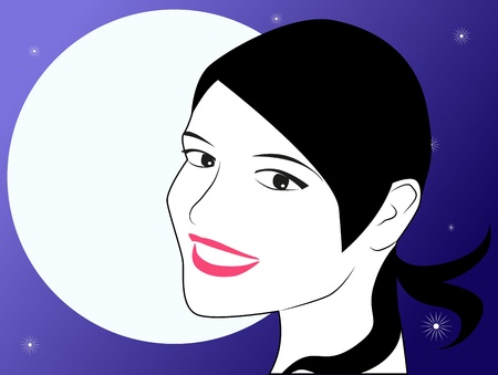 Portrait of a young girl at night on a full moonのイラスト素材