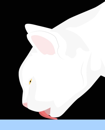 White cat on a black background drinking waterのイラスト素材