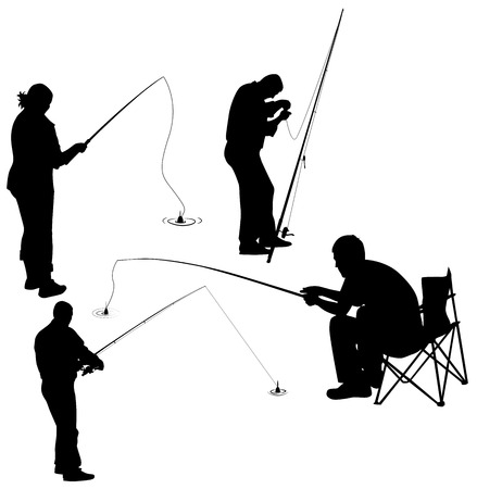 set of silhouettes of fishermen. vector illustrationのイラスト素材