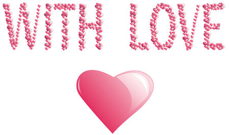 inscription with love made of hearts and big glossy heartのイラスト素材