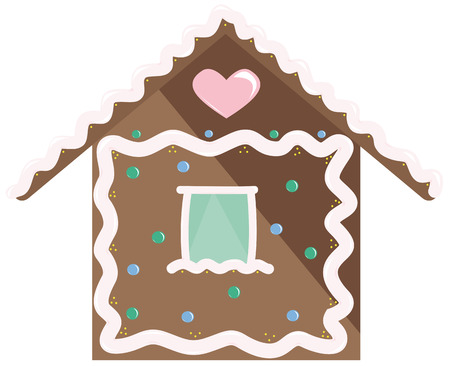 Gingerbread house with pink icing and candyのイラスト素材
