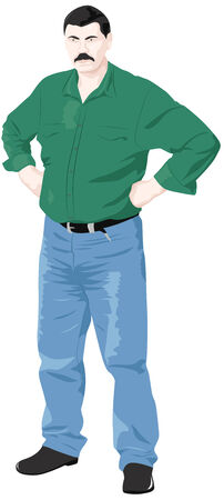 Angry man stands with hands on hips, in full growthのイラスト素材