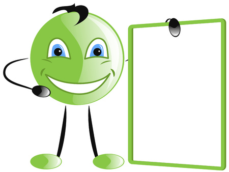 Cartoon funny ball holding empty frame, vector illustrationのイラスト素材