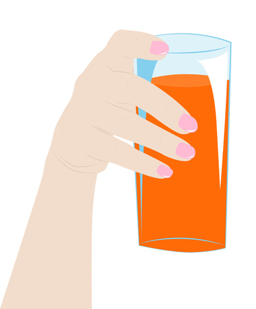 female hand holding a glass of orange juiceのイラスト素材
