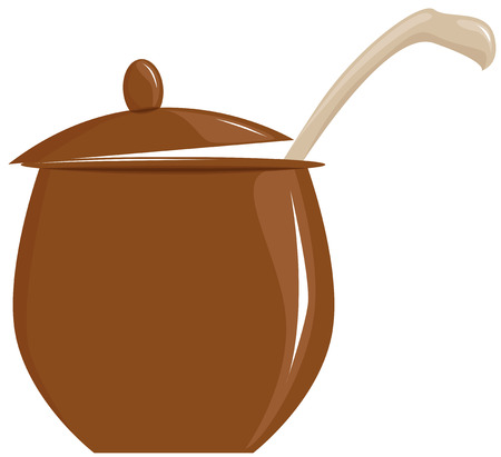 pot with lid ajar and spoon, vector illustrationのイラスト素材