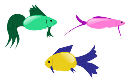 Three cartoon colorful tropical fish, vector illustrationのイラスト素材