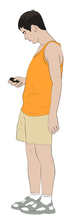 Man with mobile phone in hand, vector illustrationのイラスト素材