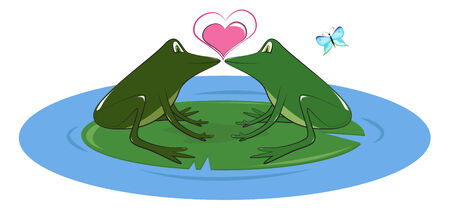 Two lovers frogs on lily pad in a pond, vector illustrationのイラスト素材